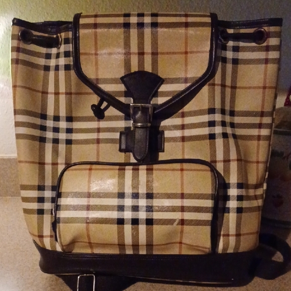 > Plaid Tan and Black Backpack - Picture 2 of 16